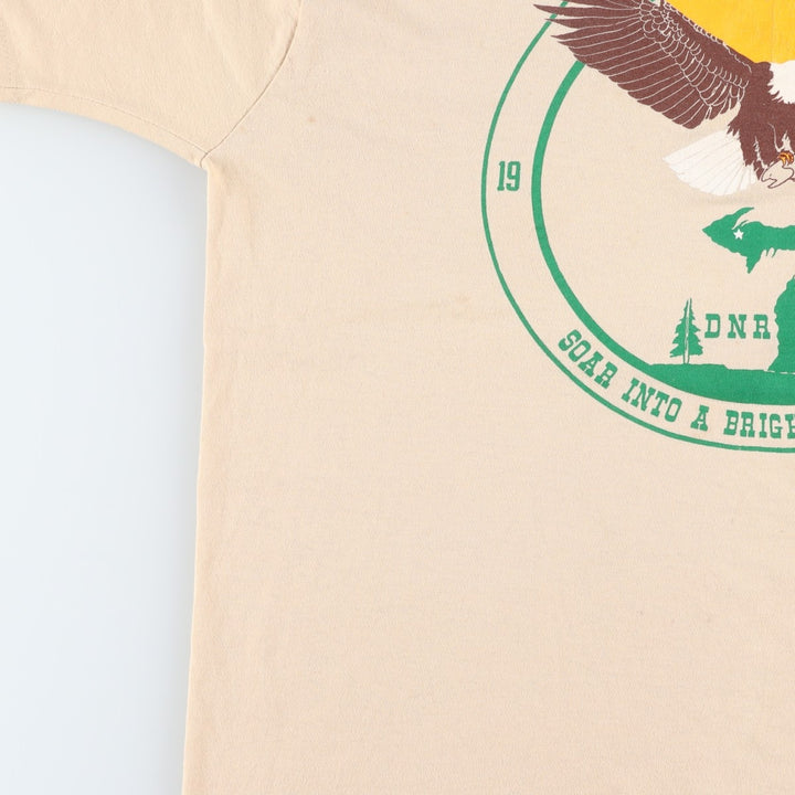 90'S Screen Stars Best Eagle Pattern Print T-Shirt, Made in USA, Men's XL equivalent, Vintage cotton Beige type Vintage Second Hand