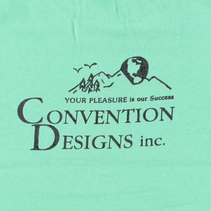 90'S ONEITA CONVENTION DESIGNS inc. Printed T-shirt, Made in USA, Men's Size M (approx.), Vintage cotton Emerald green Vintage Second Hand