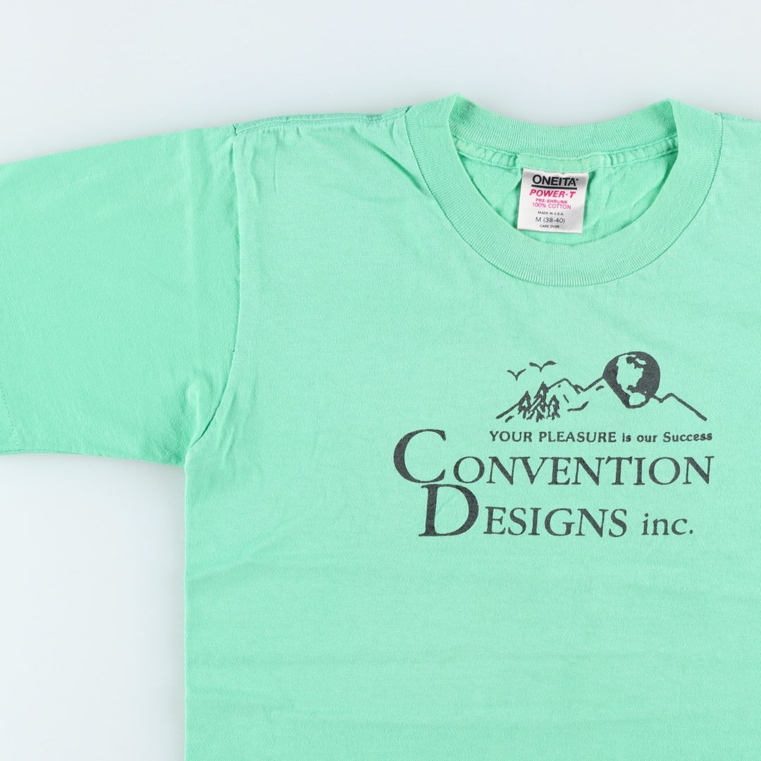 90'S ONEITA CONVENTION DESIGNS inc. Printed T-shirt, Made in USA, Men's Size M (approx.), Vintage cotton Emerald green Vintage Second Hand