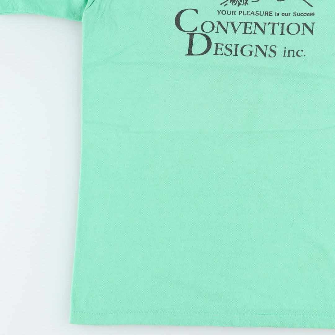 90'S ONEITA CONVENTION DESIGNS inc. Printed T-shirt, Made in USA, Men's Size M (approx.), Vintage cotton Emerald green Vintage Second Hand