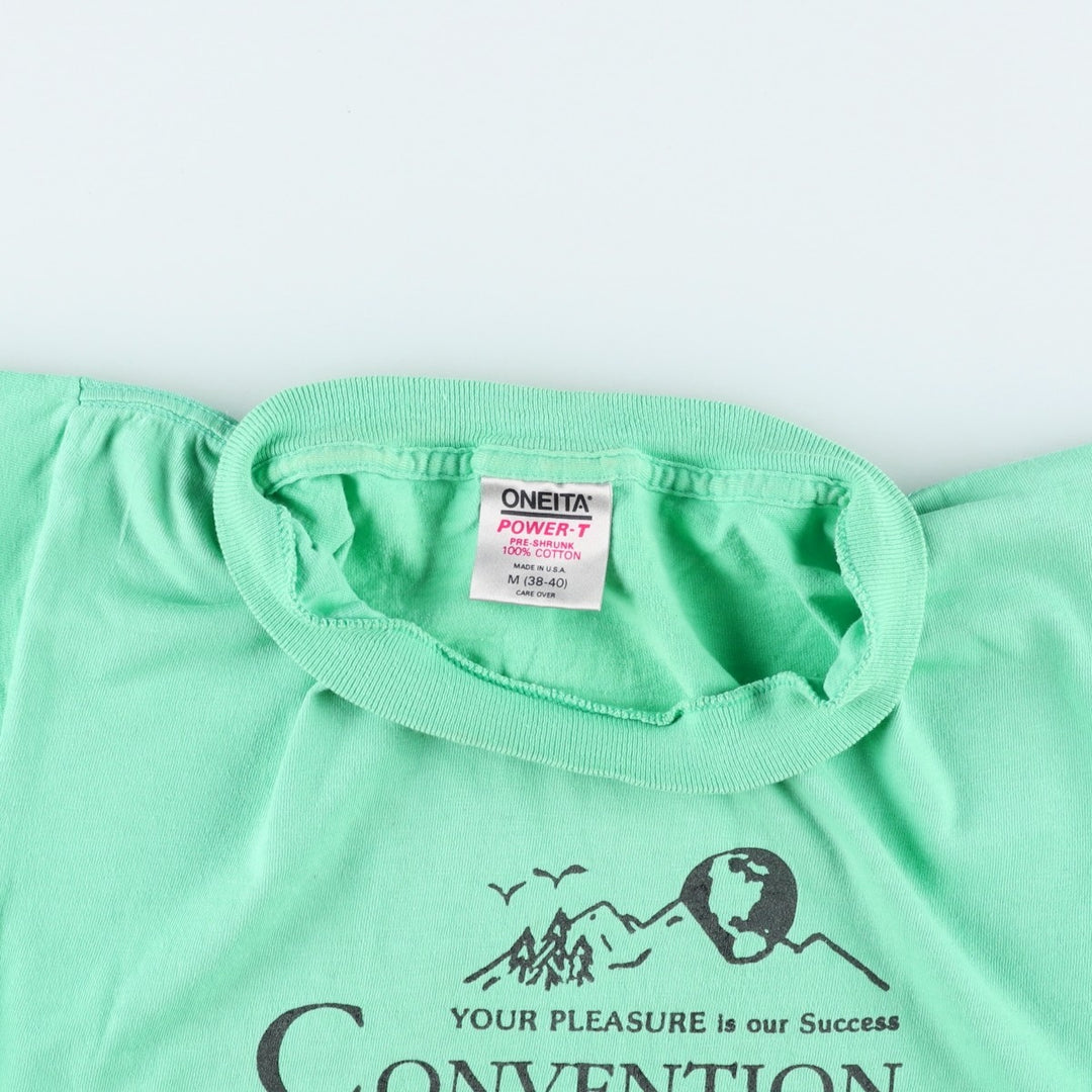90'S ONEITA CONVENTION DESIGNS inc. Printed T-shirt, Made in USA, Men's Size M (approx.), Vintage cotton Emerald green Vintage Second Hand