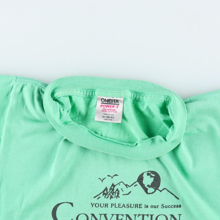 90'S ONEITA CONVENTION DESIGNS inc. Printed T-shirt, Made in USA, Men's Size M (approx.), Vintage cotton Emerald green Vintage Second Hand