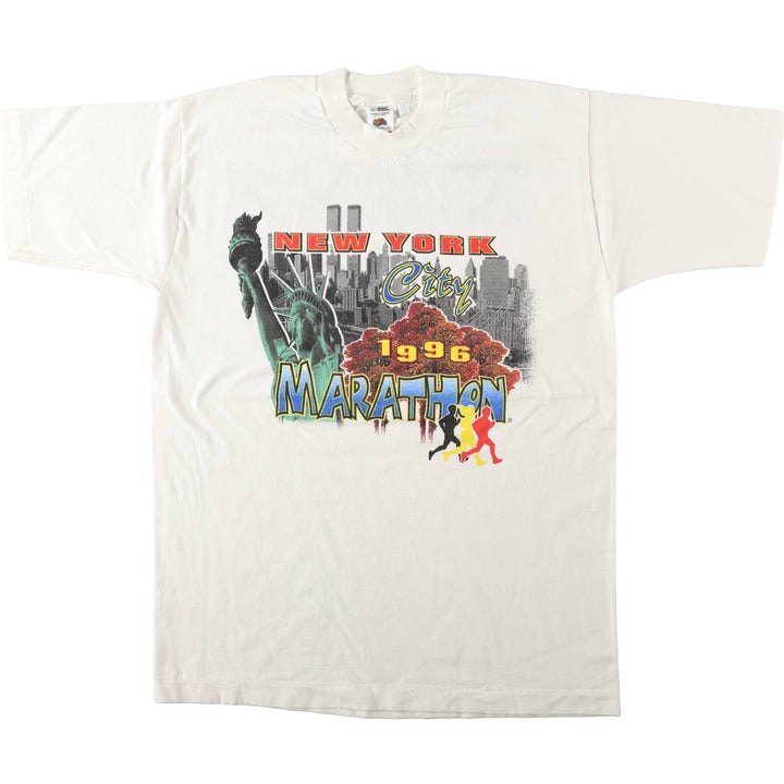 90'S Fruit of the Loom New York City Marathon Print T-Shirt (Men's Size L) cotton white type Vintage Second Hand
