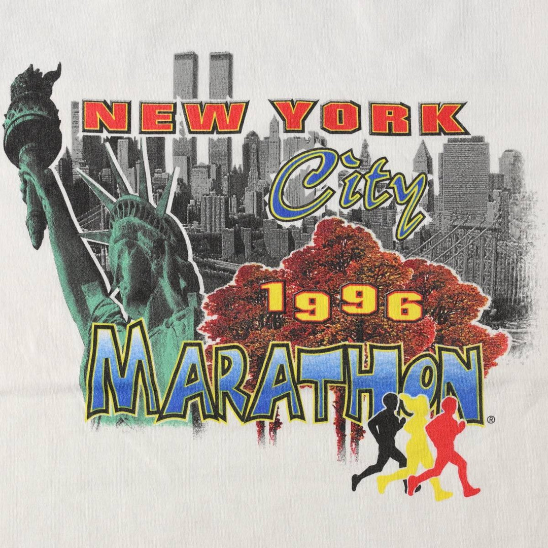 90'S Fruit of the Loom New York City Marathon Print T-Shirt (Men's Size L) cotton white type Vintage Second Hand