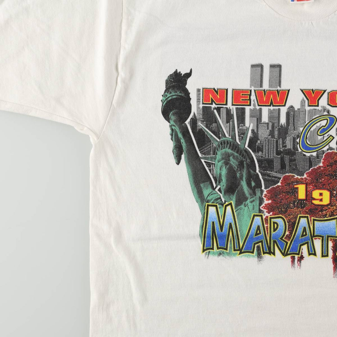 90'S Fruit of the Loom New York City Marathon Print T-Shirt (Men's Size L) cotton white type Vintage Second Hand