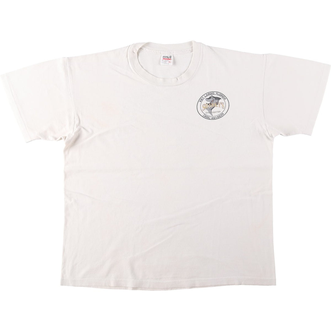 90'S Anvil Shark Pattern Print T-Shirt, Made in USA, Men's XL (approx.), Vintage cotton white type Vintage Second Hand