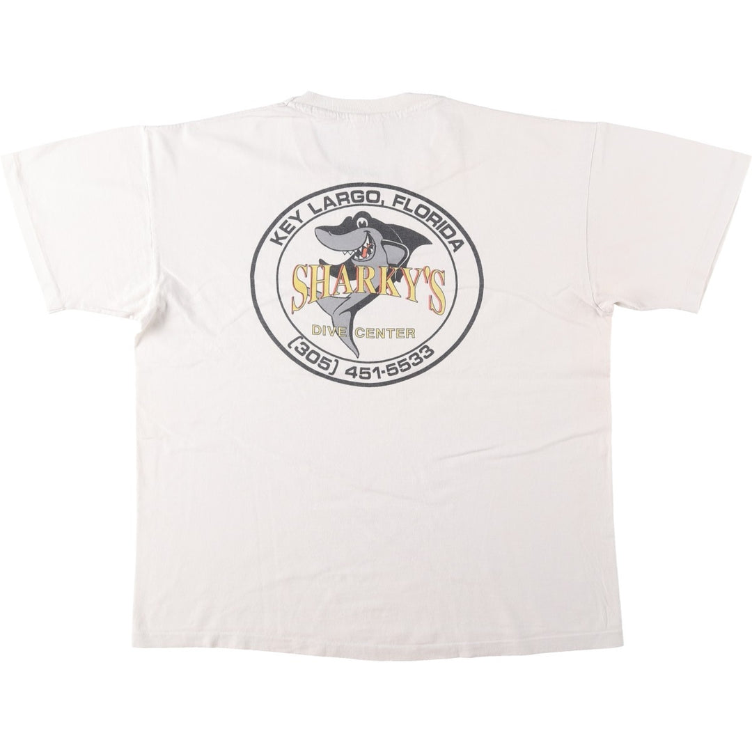90'S Anvil Shark Pattern Print T-Shirt, Made in USA, Men's XL (approx.), Vintage cotton white type Vintage Second Hand