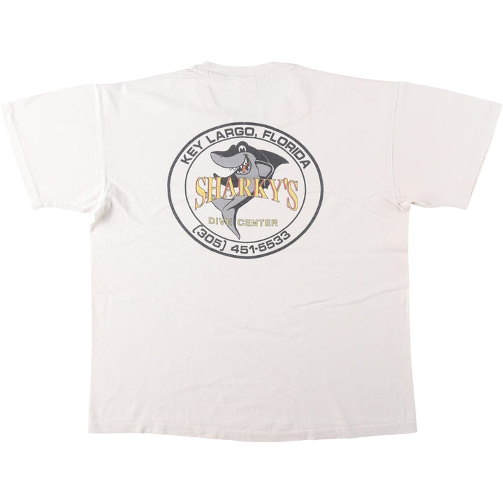 90'S Anvil Shark Pattern Print T-Shirt, Made in USA, Men's XL (approx.), Vintage cotton white type Vintage Second Hand