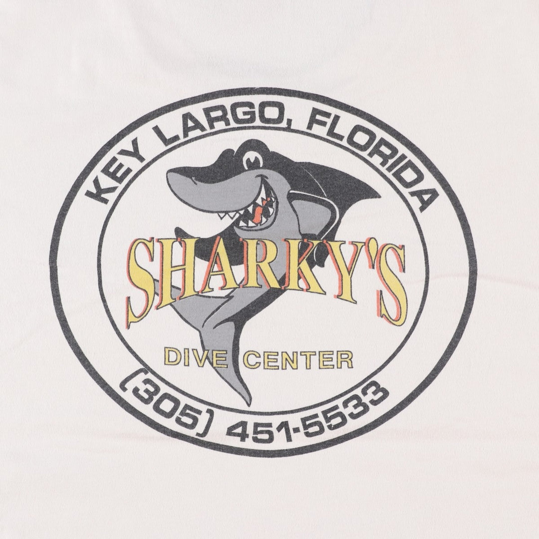 90'S Anvil Shark Pattern Print T-Shirt, Made in USA, Men's XL (approx.), Vintage cotton white type Vintage Second Hand