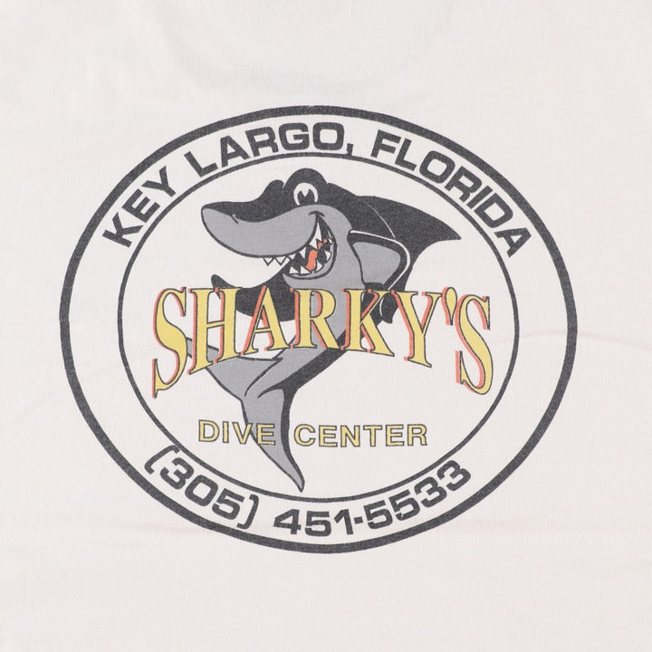 90'S Anvil Shark Pattern Print T-Shirt, Made in USA, Men's XL (approx.), Vintage cotton white type Vintage Second Hand