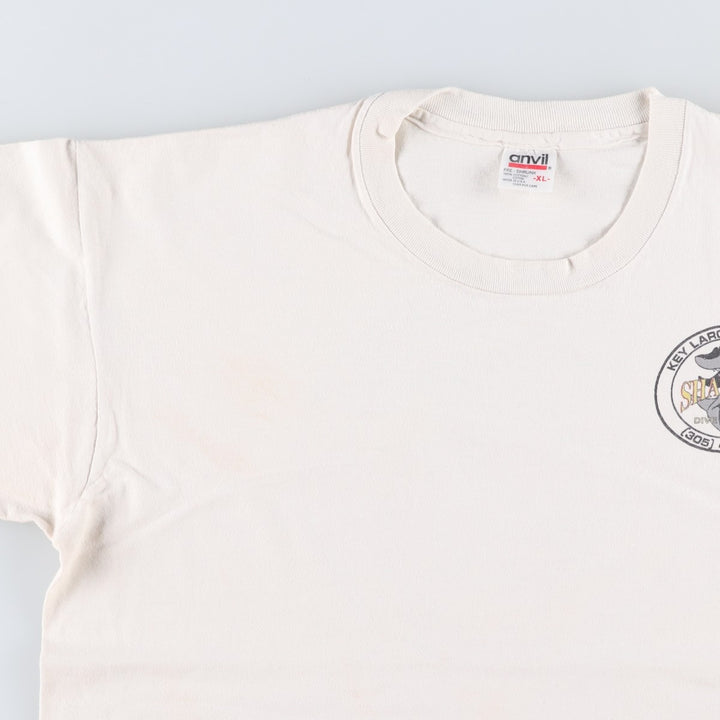 90'S Anvil Shark Pattern Print T-Shirt, Made in USA, Men's XL (approx.), Vintage cotton white type Vintage Second Hand