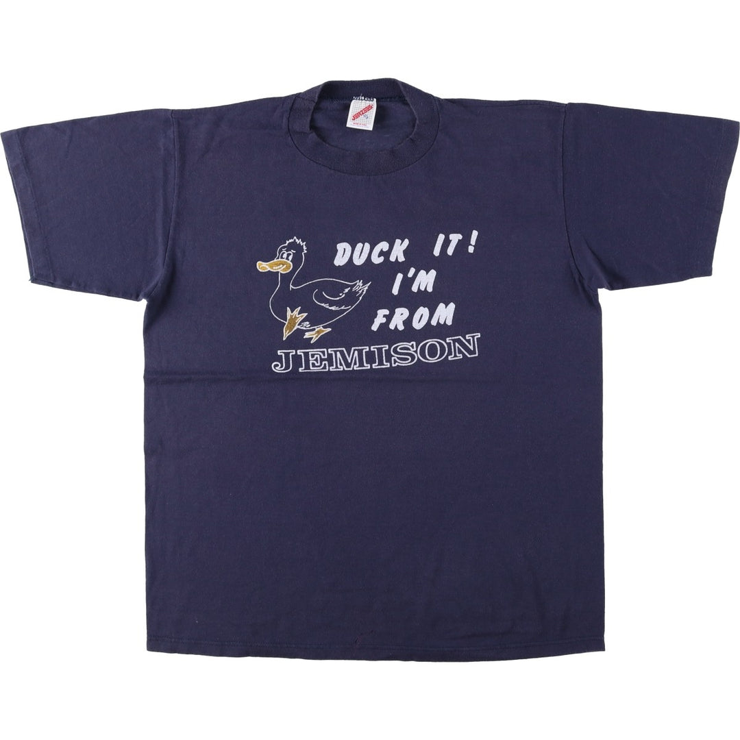 80s-90'S Jerzees Duck Pattern Print T-Shirt, Made in USA, Men's XL equivalent, Vintage cotton navy blue type Vintage Second Hand
