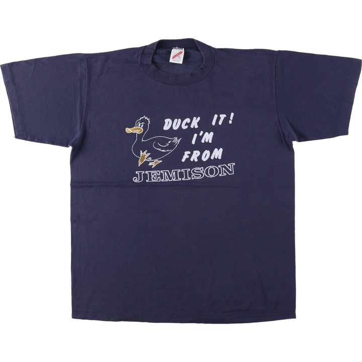 80s-90'S Jerzees Duck Pattern Print T-Shirt, Made in USA, Men's XL equivalent, Vintage cotton navy blue type Vintage Second Hand