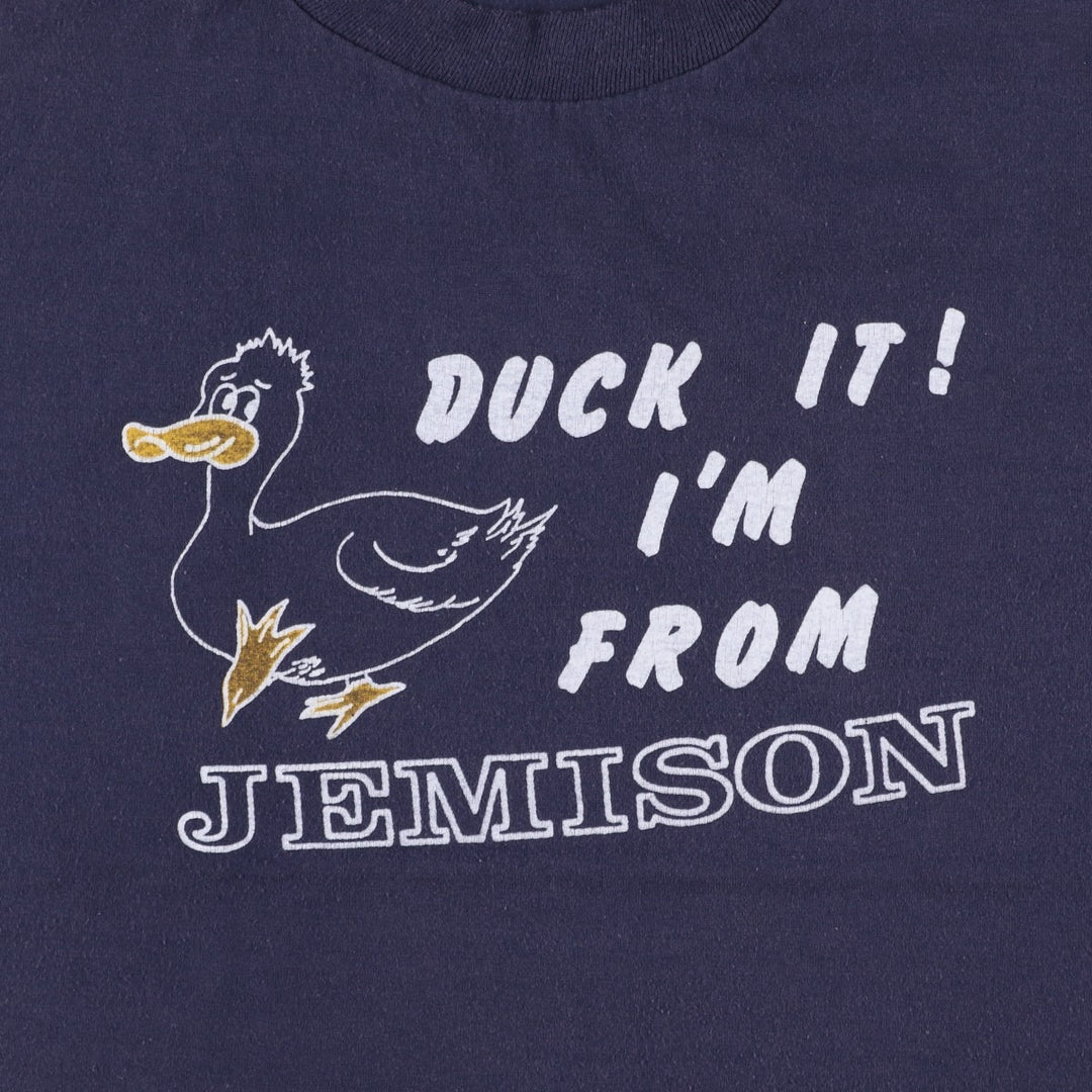 80s-90'S Jerzees Duck Pattern Print T-Shirt, Made in USA, Men's XL equivalent, Vintage cotton navy blue type Vintage Second Hand