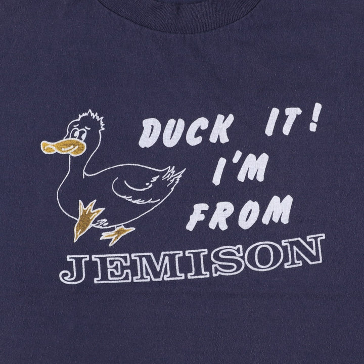80s-90'S Jerzees Duck Pattern Print T-Shirt, Made in USA, Men's XL equivalent, Vintage cotton navy blue type Vintage Second Hand