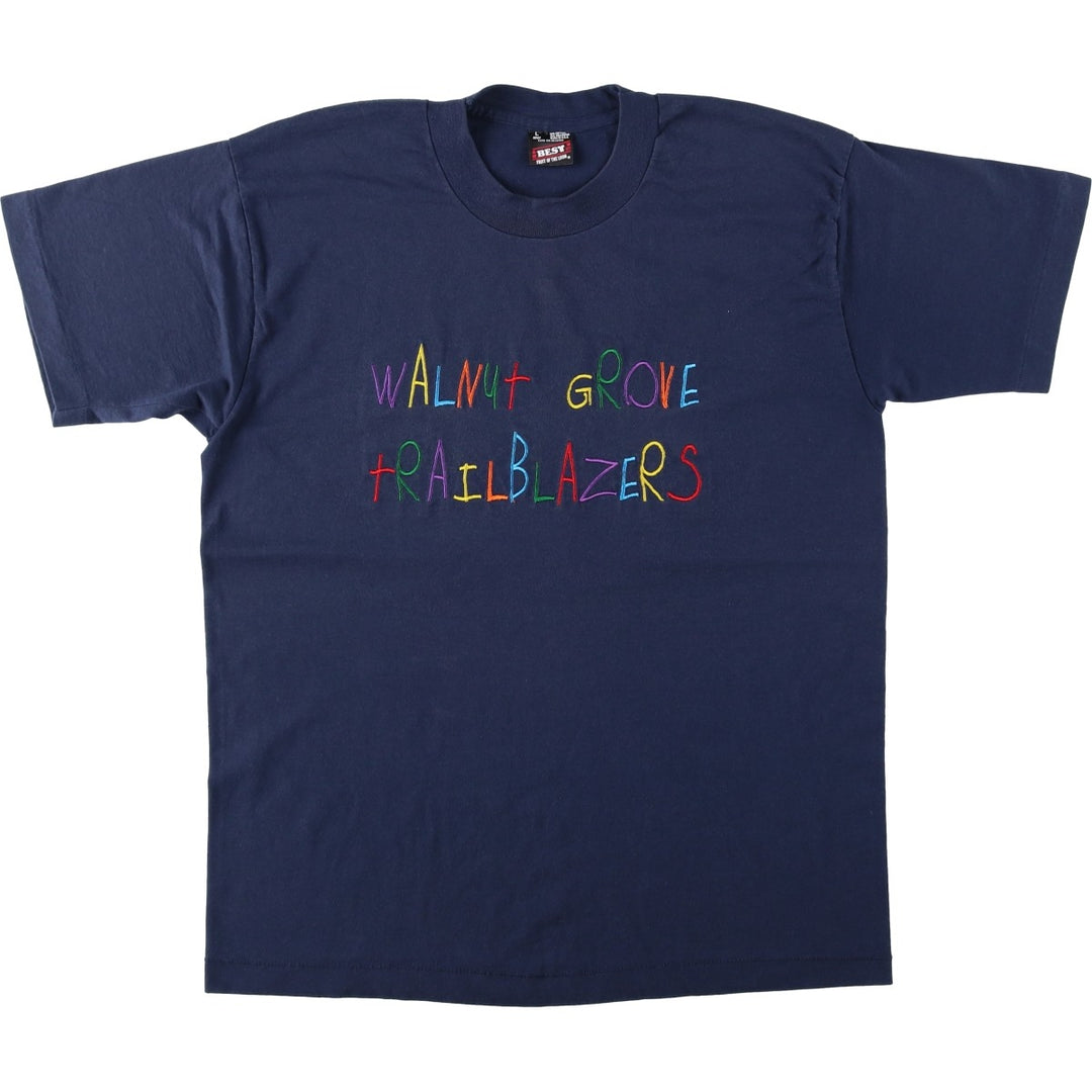 90'S Fruit of the Loom Best Printed T-shirt, Made in USA, Men's L size, Vintage cotton navy blue type Vintage Second Hand