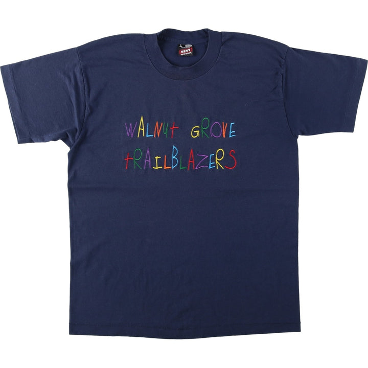 90'S Fruit of the Loom Best Printed T-shirt, Made in USA, Men's L size, Vintage cotton navy blue type Vintage Second Hand