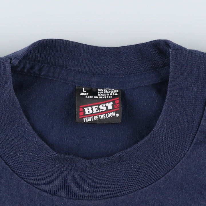90'S Fruit of the Loom Best Printed T-shirt, Made in USA, Men's L size, Vintage cotton navy blue type Vintage Second Hand