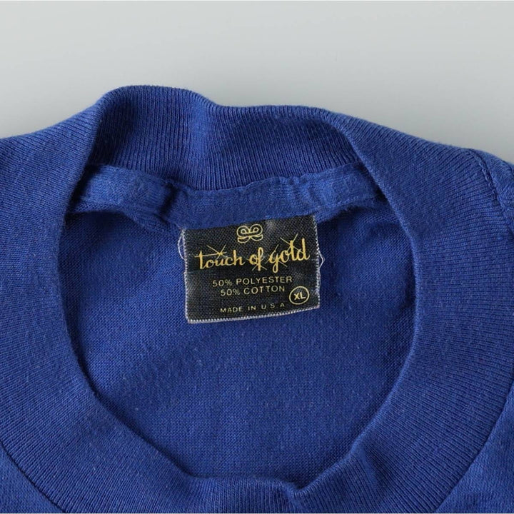 ~90'S Touch of Gold Print T-Shirt, Made in USA, Men's XL equivalent, Vintage polyester blue type Vintage Second Hand