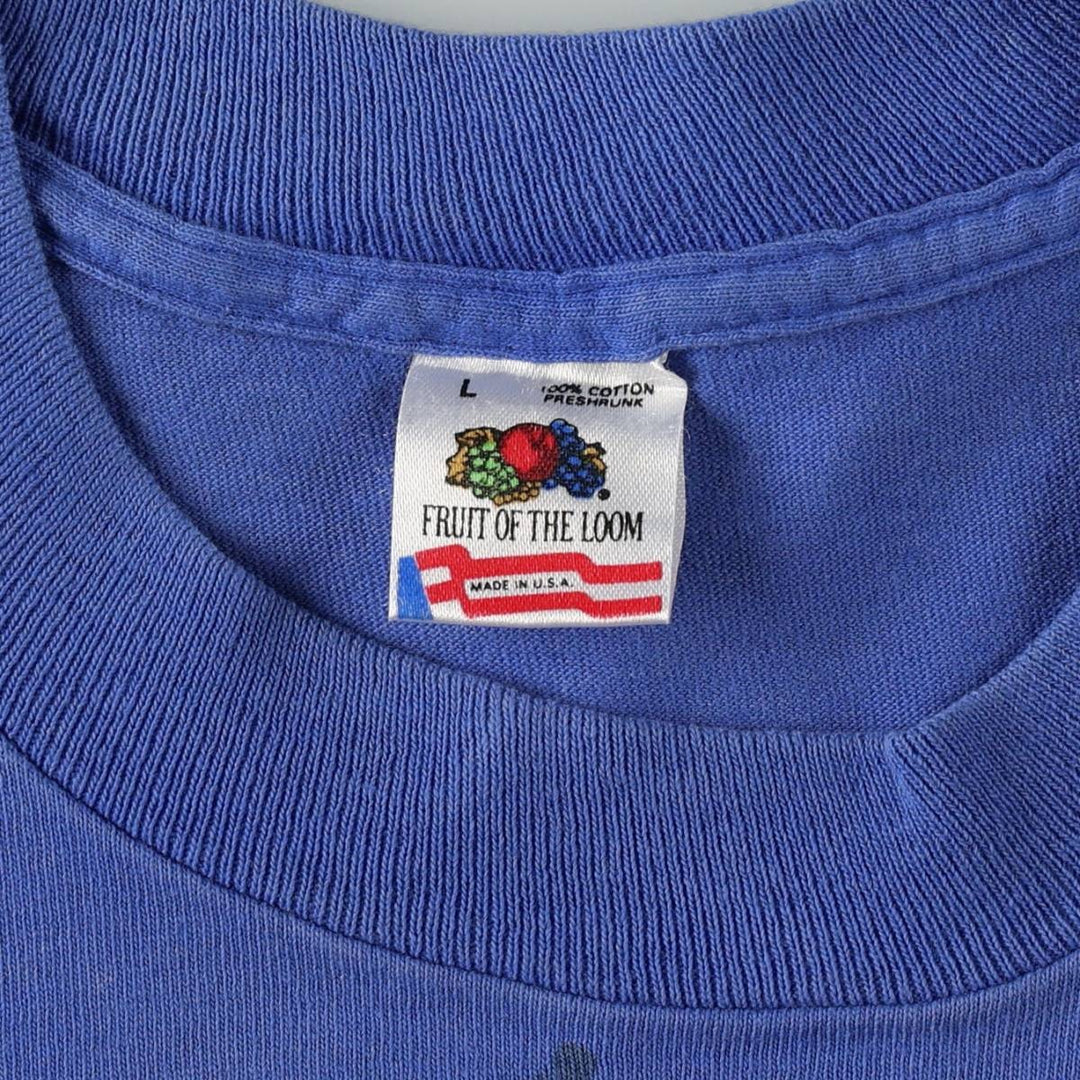 90'S Fruit of the Loom printed T-shirt, made in the USA, men's size L (approx.) cotton blue type Vintage Second Hand