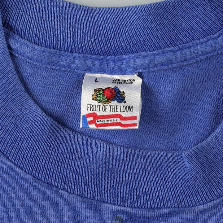 90'S Fruit of the Loom printed T-shirt, made in the USA, men's size L (approx.) cotton blue type Vintage Second Hand