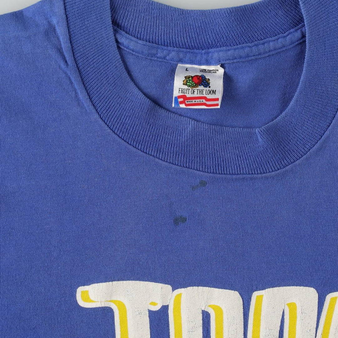 90'S Fruit of the Loom printed T-shirt, made in the USA, men's size L (approx.) cotton blue type Vintage Second Hand
