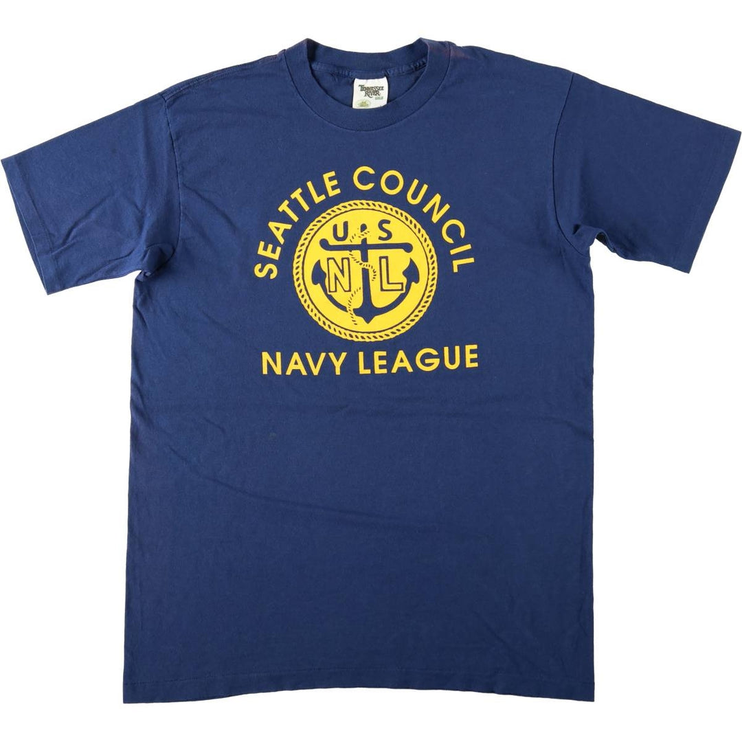90'S TENNESSEE RIVER Military Print T-Shirt, Made in USA, Men's Size L (Equivalent), Vintage cotton navy blue type Vintage Second Hand