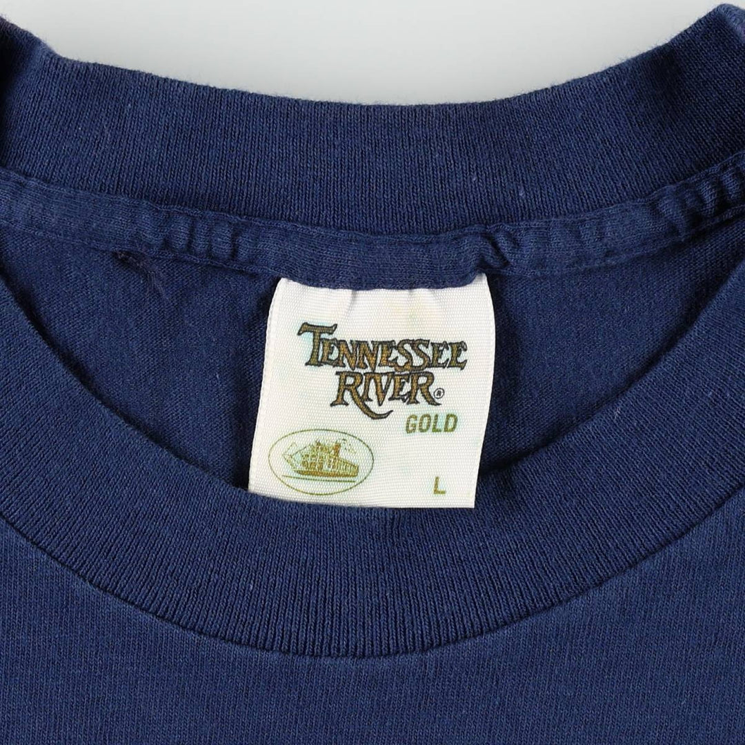 90'S TENNESSEE RIVER Military Print T-Shirt, Made in USA, Men's Size L (Equivalent), Vintage cotton navy blue type Vintage Second Hand