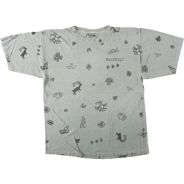 90'S SDI All-Over Print T-Shirt, Made in USA, Men's Size L (Equivalent), Vintage cotton Khaki type sage green Vintage Second Hand