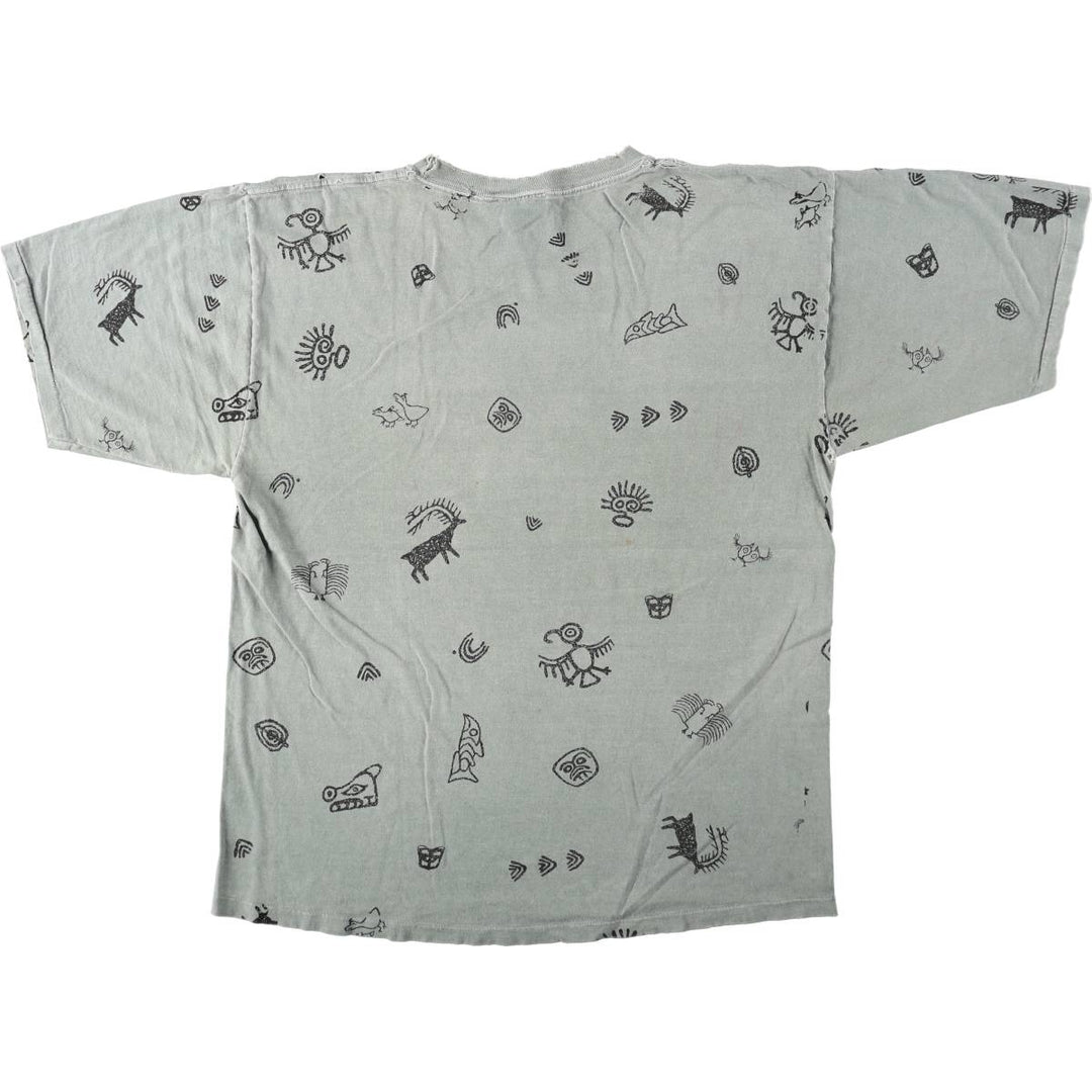 90'S SDI All-Over Print T-Shirt, Made in USA, Men's Size L (Equivalent), Vintage cotton Khaki type sage green Vintage Second Hand