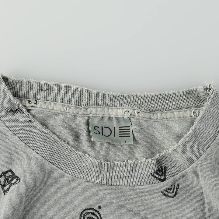 90'S SDI All-Over Print T-Shirt, Made in USA, Men's Size L (Equivalent), Vintage cotton Khaki type sage green Vintage Second Hand