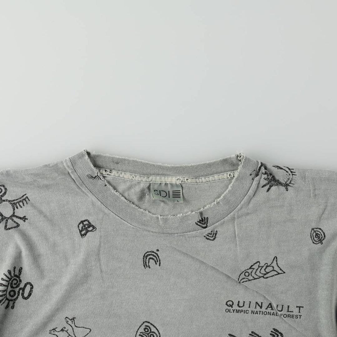 90'S SDI All-Over Print T-Shirt, Made in USA, Men's Size L (Equivalent), Vintage cotton Khaki type sage green Vintage Second Hand