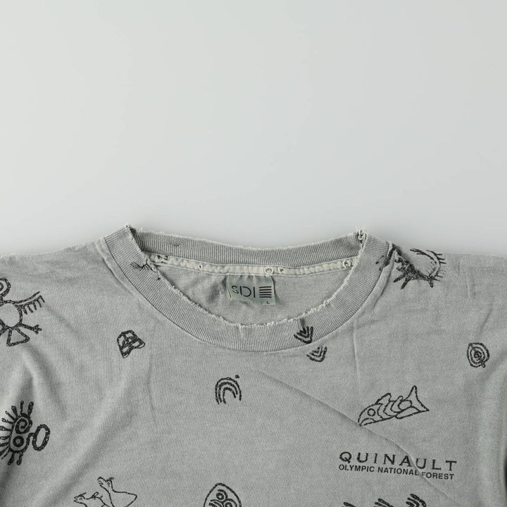 90'S SDI All-Over Print T-Shirt, Made in USA, Men's Size L (Equivalent), Vintage cotton Khaki type sage green Vintage Second Hand