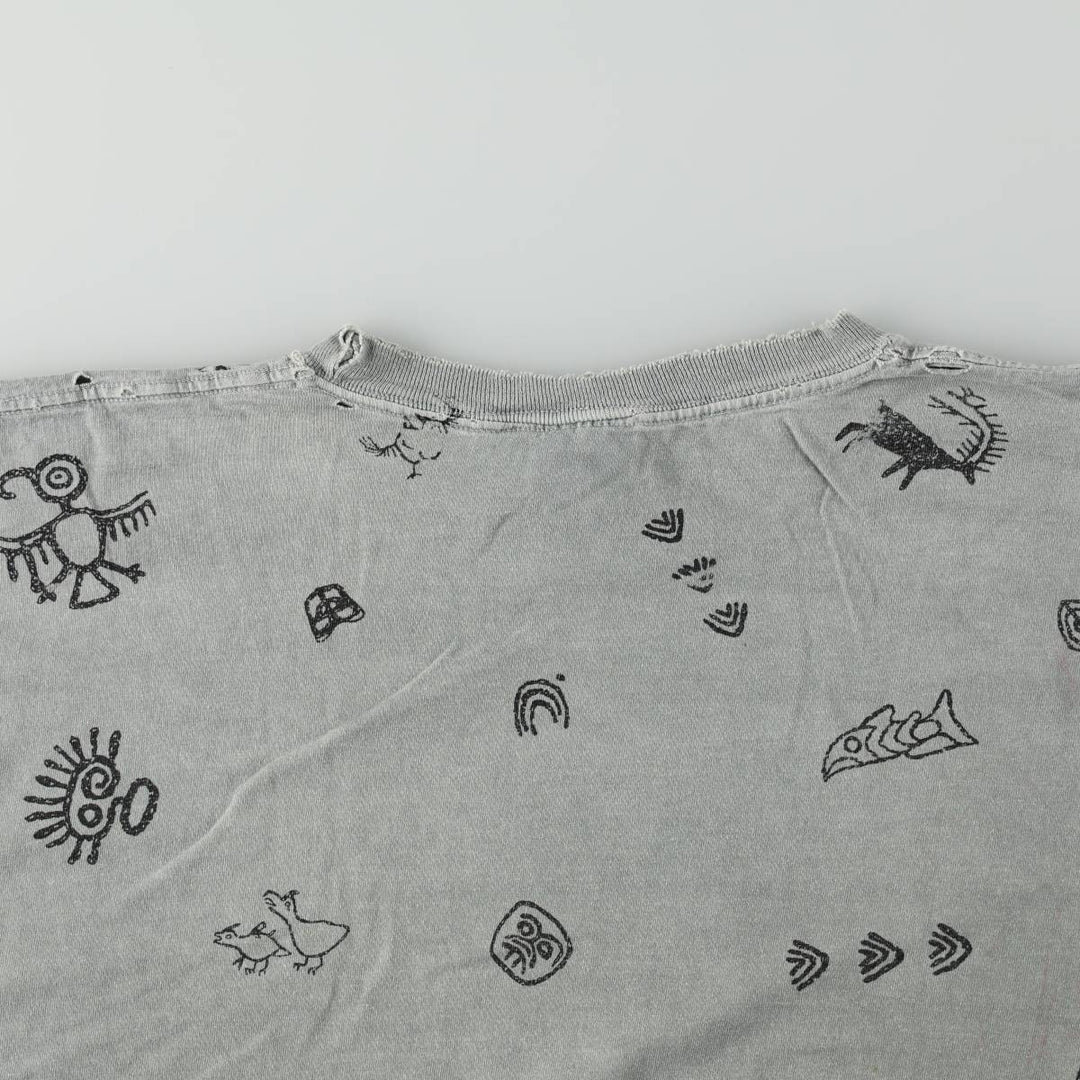 90'S SDI All-Over Print T-Shirt, Made in USA, Men's Size L (Equivalent), Vintage cotton Khaki type sage green Vintage Second Hand