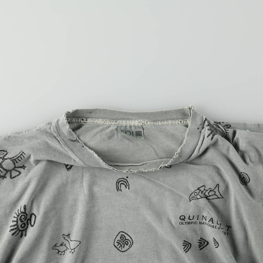 90'S SDI All-Over Print T-Shirt, Made in USA, Men's Size L (Equivalent), Vintage cotton Khaki type sage green Vintage Second Hand