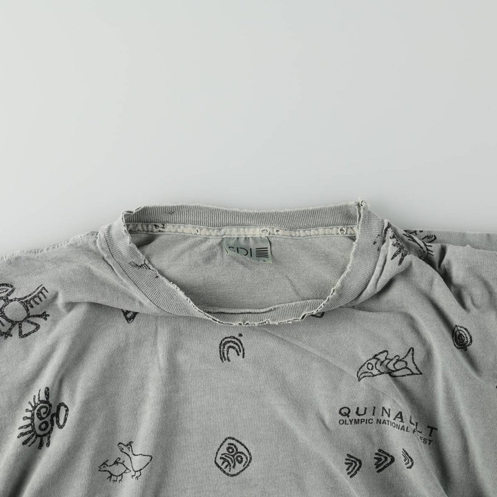 90'S SDI All-Over Print T-Shirt, Made in USA, Men's Size L (Equivalent), Vintage cotton Khaki type sage green Vintage Second Hand