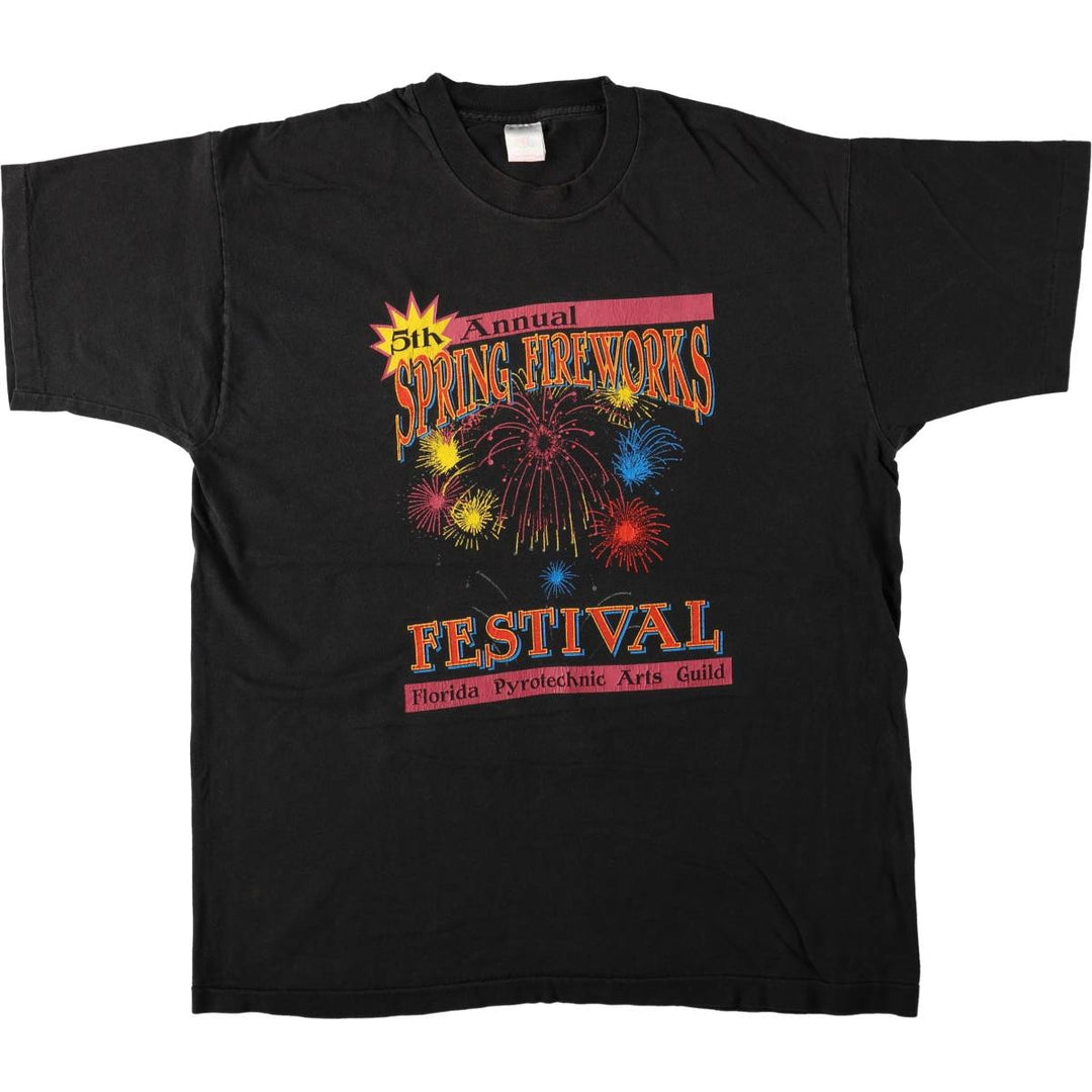90'S Fruit of the Loom printed T-shirt, men's XL size, vintage cotton black type Vintage Second Hand