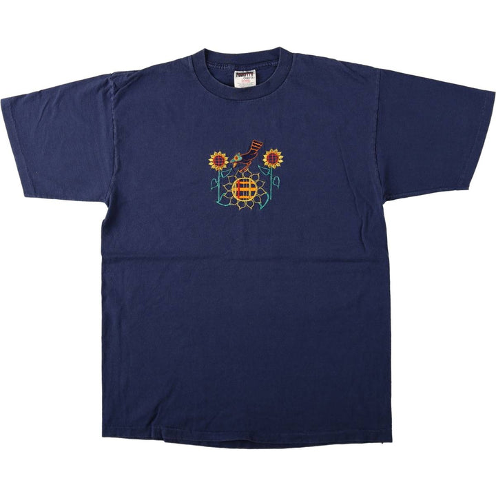 90'S ONEITA POWER PRO Floral Print T-Shirt, Made in USA, Men's Size L (Equivalent), Vintage cotton navy blue type Vintage Second Hand