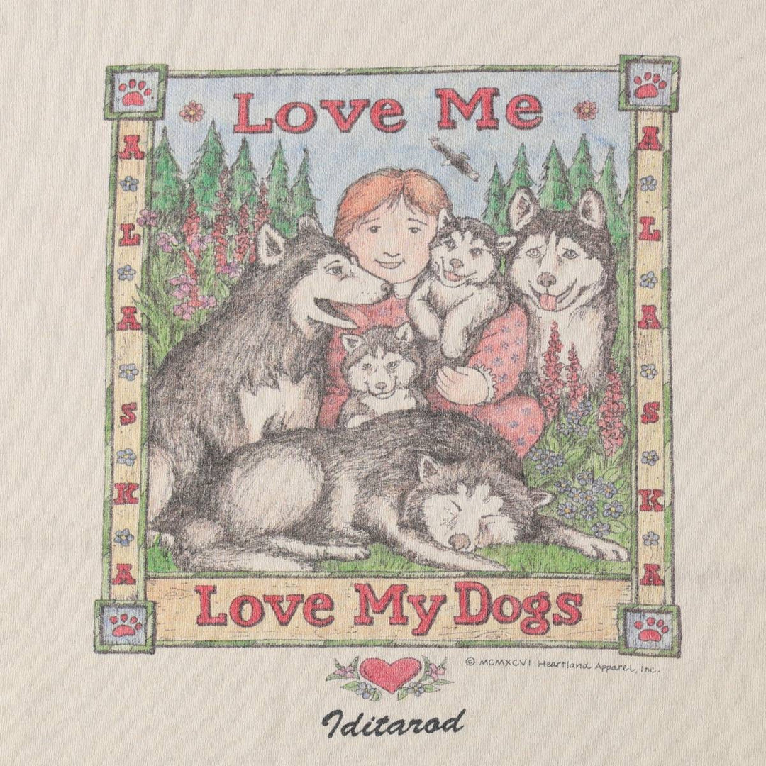 90'S Delta (DELTA) Dog Print T-Shirt, Made in USA, Men's XL (approx.) Vintage cotton Beige type Vintage Second Hand