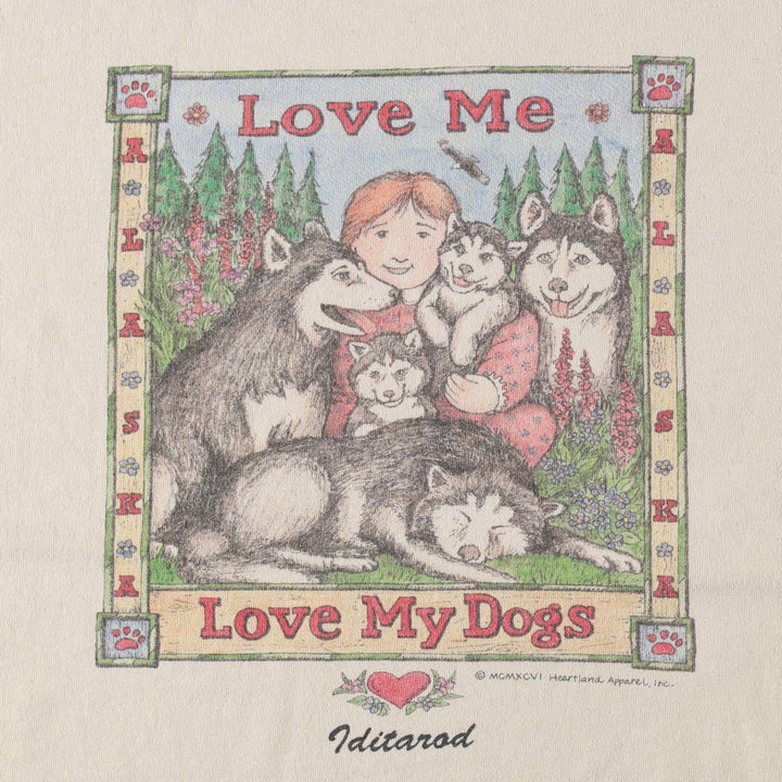 90'S Delta (DELTA) Dog Print T-Shirt, Made in USA, Men's XL (approx.) Vintage cotton Beige type Vintage Second Hand