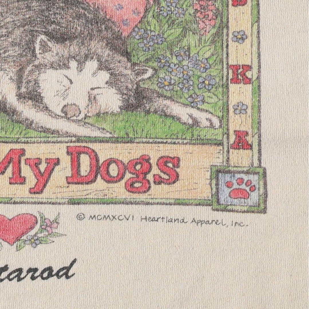 90'S Delta (DELTA) Dog Print T-Shirt, Made in USA, Men's XL (approx.) Vintage cotton Beige type Vintage Second Hand