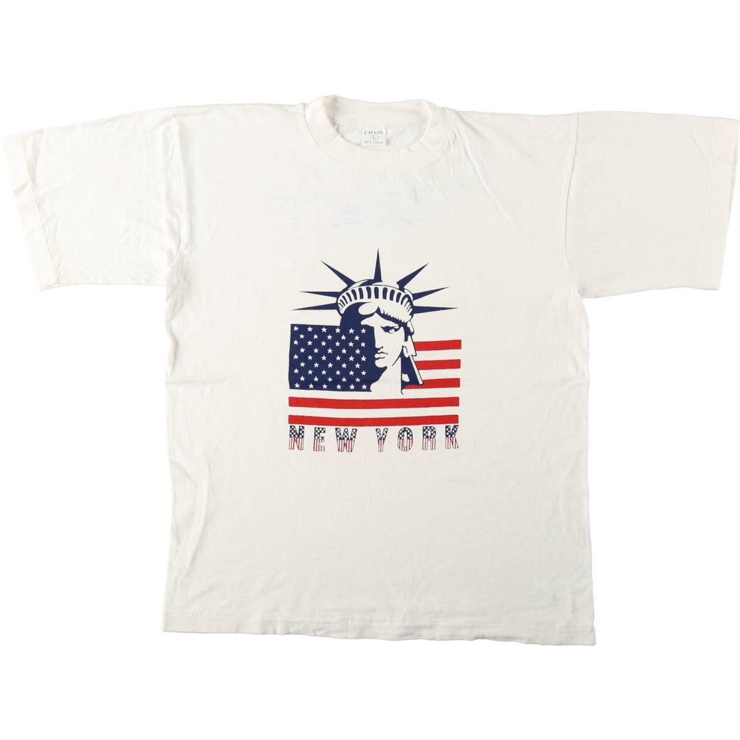 90'S CHAIN American flag pattern souvenir T-shirt, men's size L equivalent, vintage. cotton white type Vintage Second Hand
