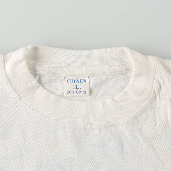 90'S CHAIN American flag pattern souvenir T-shirt, men's size L equivalent, vintage. cotton white type Vintage Second Hand