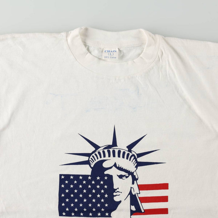 90'S CHAIN American flag pattern souvenir T-shirt, men's size L equivalent, vintage. cotton white type Vintage Second Hand