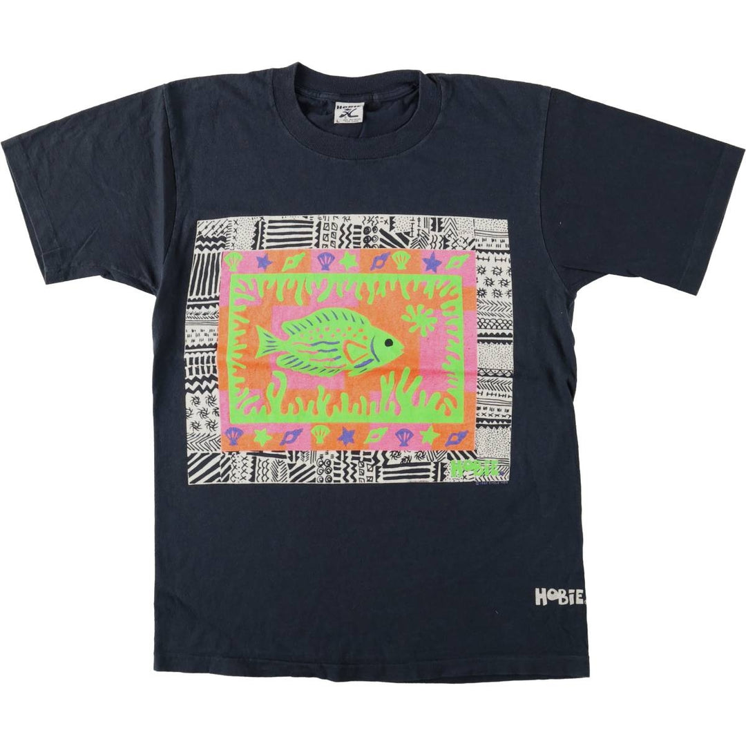 ~90'S HOBIE Print T-Shirt, Made in USA, Men's Size L (Equivalent), Vintage cotton black type Vintage Second Hand