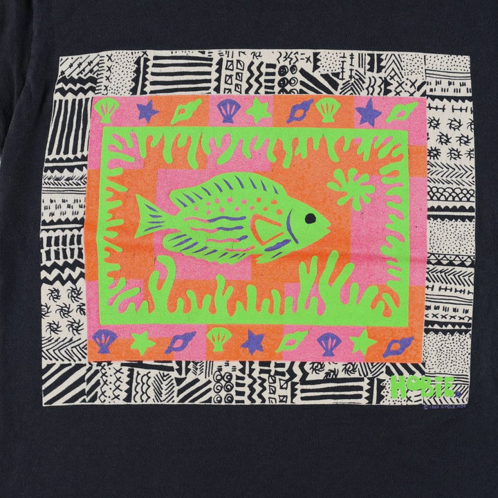 ~90'S HOBIE Print T-Shirt, Made in USA, Men's Size L (Equivalent), Vintage cotton black type Vintage Second Hand