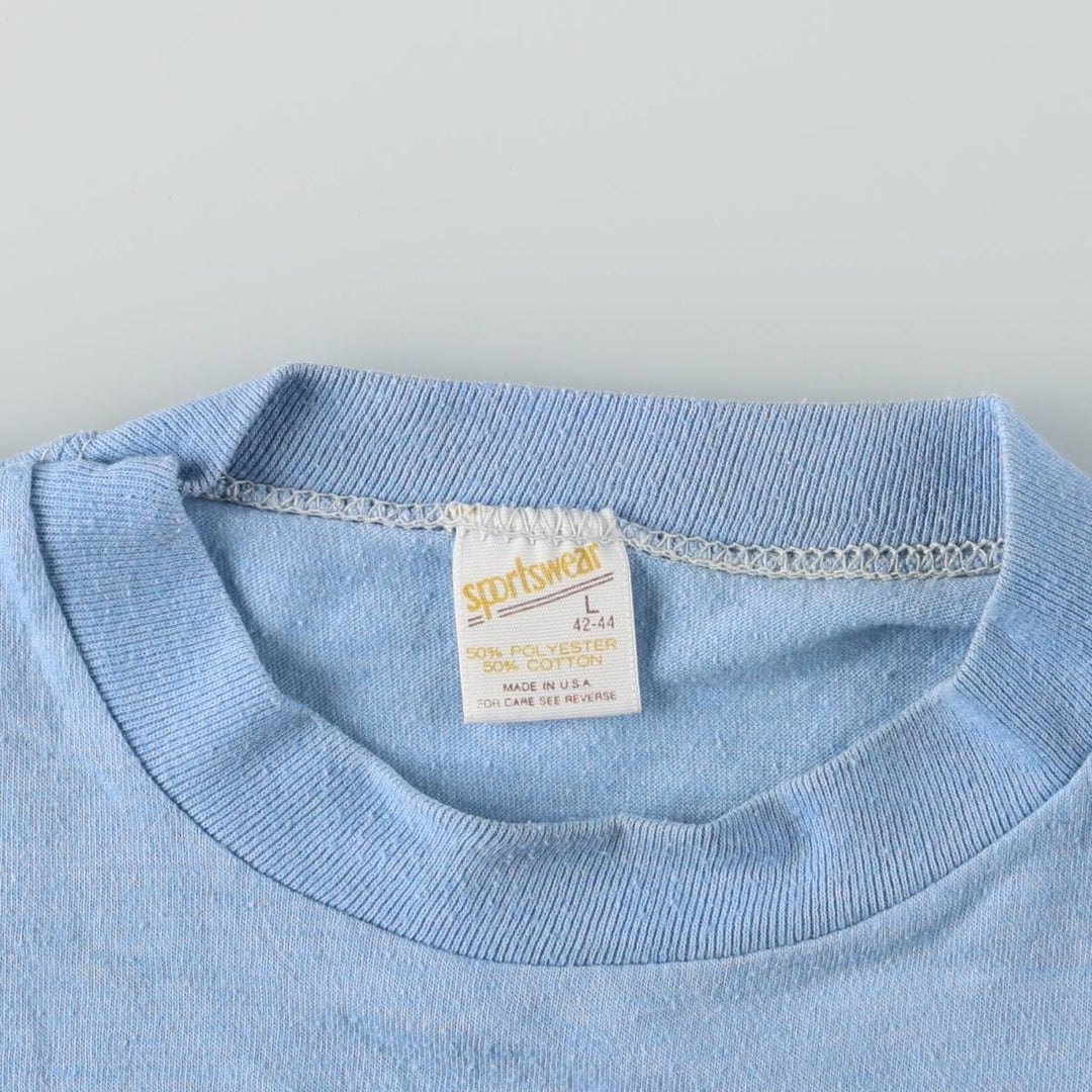 80'S sportswear print t-shirt, made in USA, men's size L equivalent, vintage. cotton Blue type light blue Vintage Second Hand