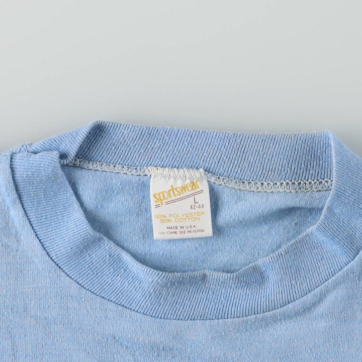 80'S sportswear print t-shirt, made in USA, men's size L equivalent, vintage. cotton Blue type light blue Vintage Second Hand