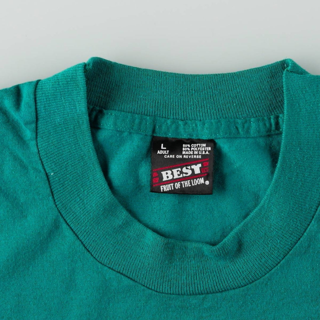 90'S Fruit of the Loom Best Printed T-shirt, Made in USA, Men's L size, Vintage cotton green type Vintage Second Hand