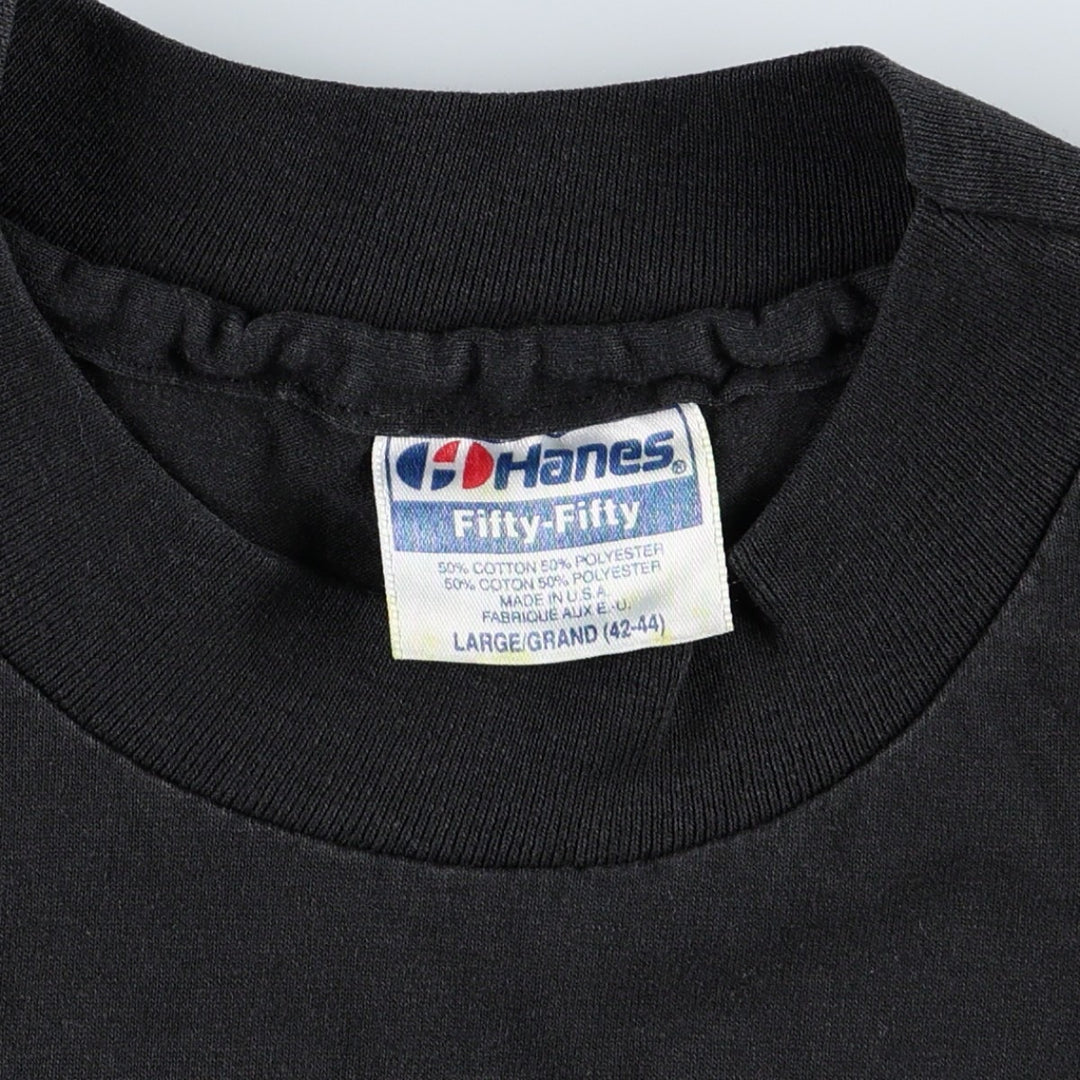 Vintage 90'S Hanes Fifty-Fifty Blue Tag Print T-Shirt, Made in USA, Men's Size L cotton black type Vintage Second Hand